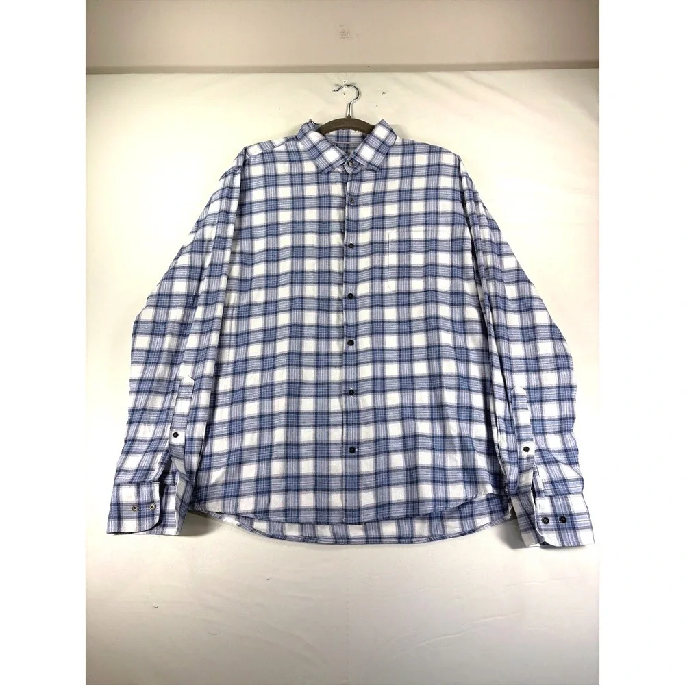 Peter Millar Mens Blue Plaid Cotton Button Down Shirt Large Long Sleeve Preppy